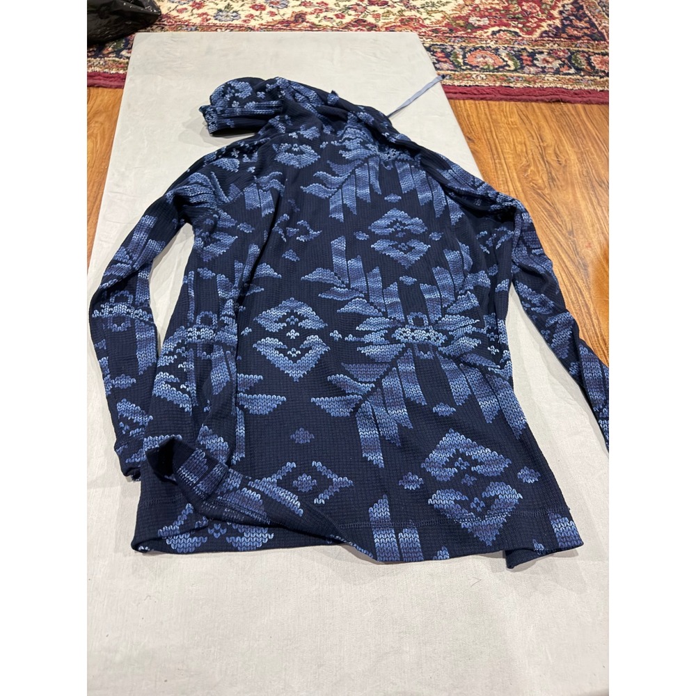 Gorpcore Womens Chaps Waffle Knit Hoodie M Blue Geometric Pullover